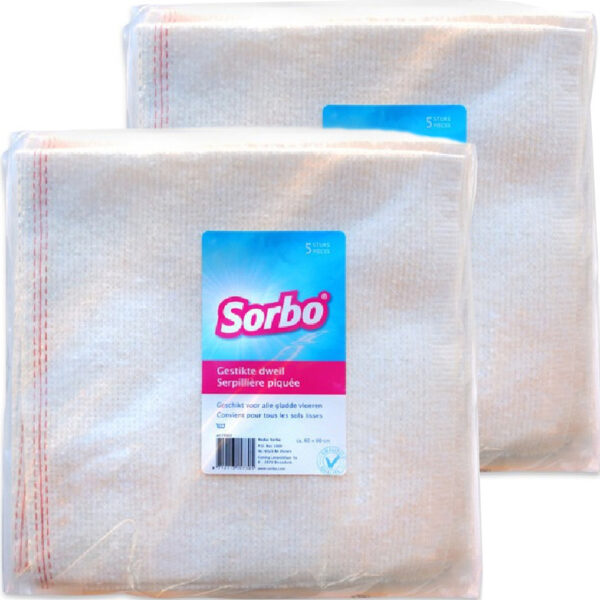 10x Sorbo katoenen dweilen gestikt wit 60 x 60 cm